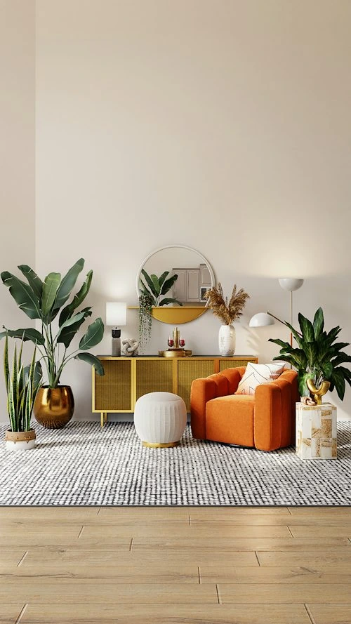 Orange Armchair Boho Living Room