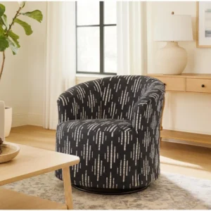 avery black fabric swivel glider barrel chair 5