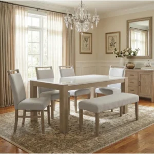 elian natural wood & white marble dining set 5
