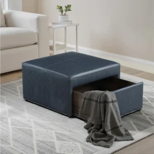 lennox navy faux leather storage ottoman 3
