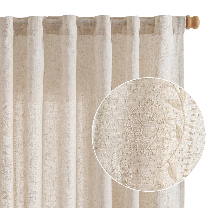 liora linen blend embroidered rod pocket curtains 4 liora linen blend embroidered rod pocket curtains 4