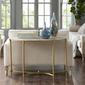 livia white marble & gold demilune console table 5