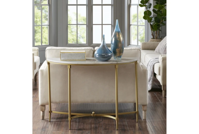 livia white marble & gold demilune console table 5 livia white marble & gold demilune console table 5