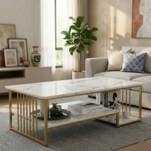 two layer center table with gold frame