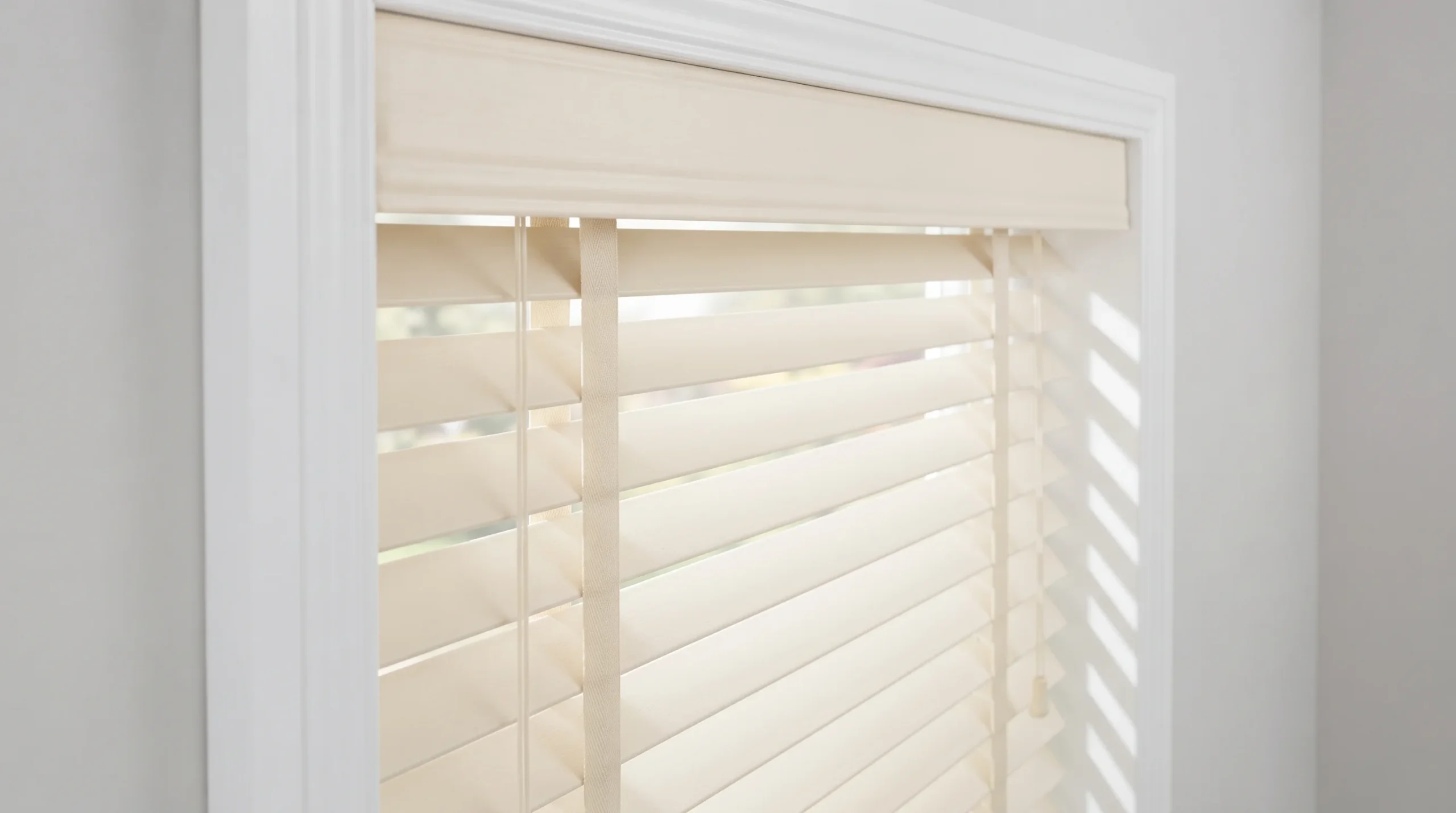 cream blinds filtering light in white window frame cream blinds filtering light in white window frame