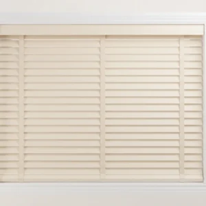 cream faux wood blinds with fabric tapes