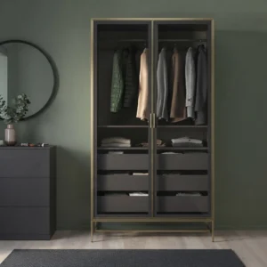 kinetixinteriors aveline glass door wardrobe charcoal brass closed view