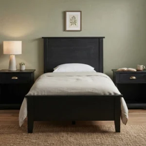 kinetixscaleinteriors black wood bedroom set nightstands front view