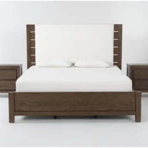 kinetixscaleinteriors brown wood bedroom set front view nightstands