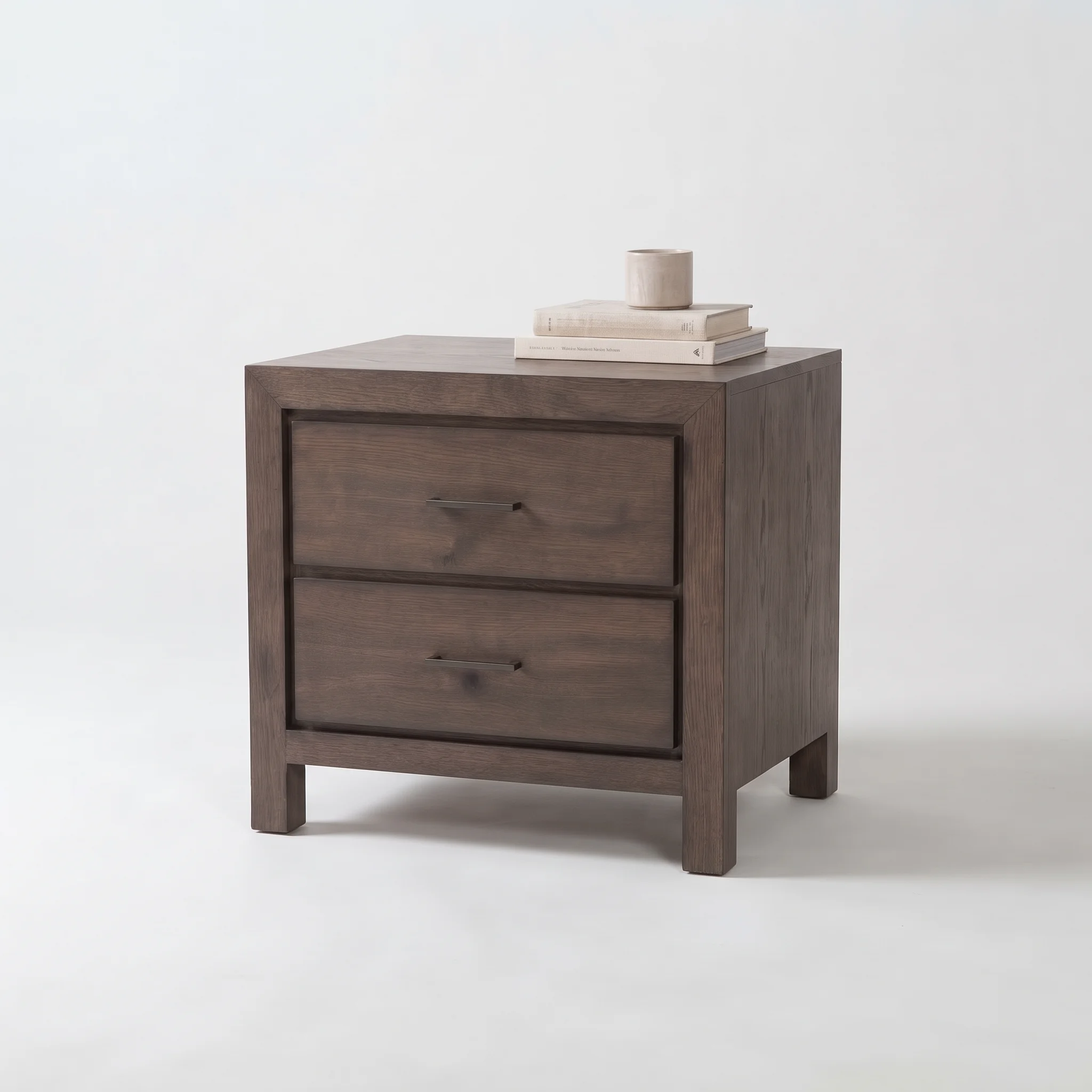 kinetixscaleinteriors brown wood nightstand two drawer studio view kinetixscaleinteriors brown wood nightstand two drawer studio view