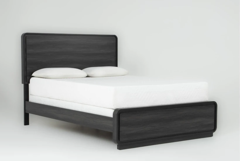 kinetixscaleinteriors charcoal wood bed frame angled view kinetixscaleinteriors charcoal wood bed frame angled view