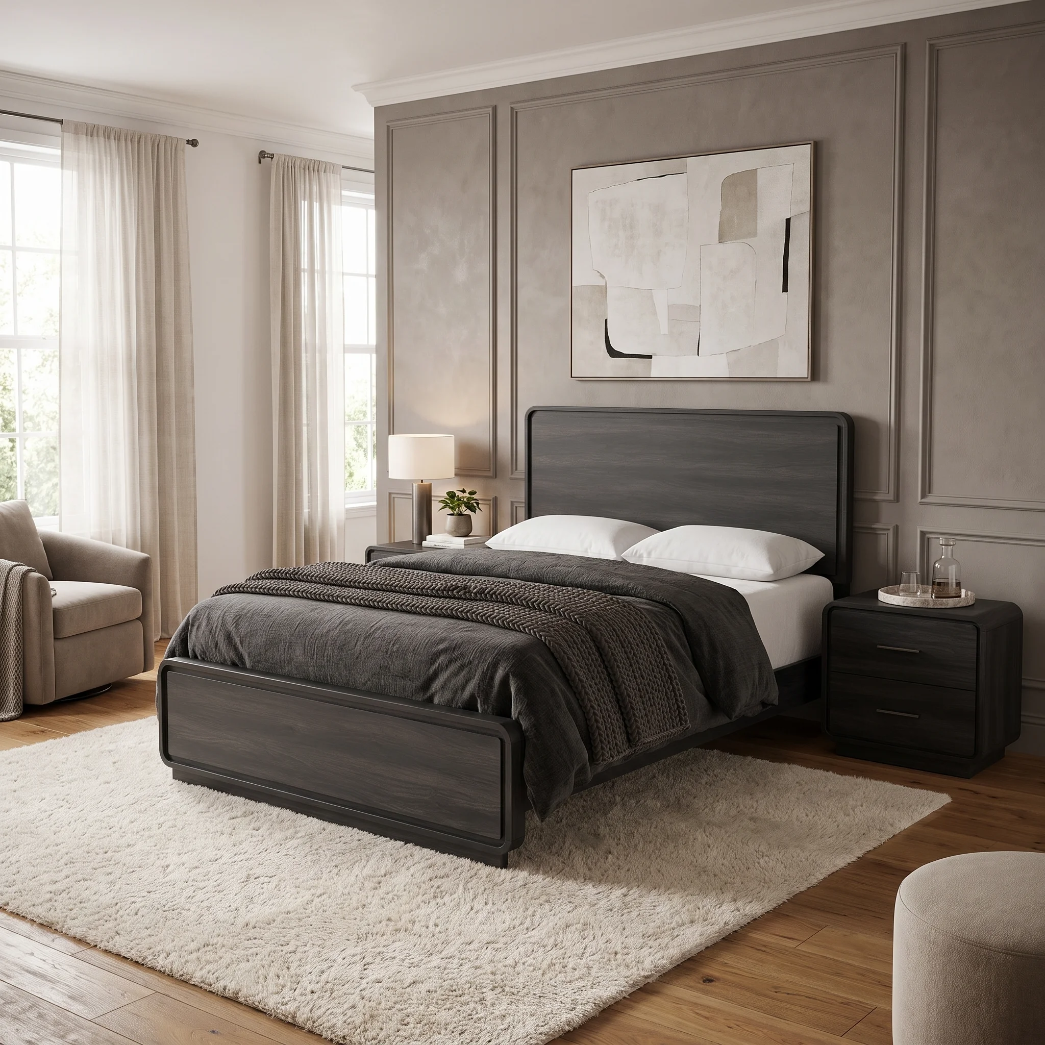 kinetixscaleinteriors charcoal wood bedroom set lifestyle bedroom view kinetixscaleinteriors charcoal wood bedroom set lifestyle bedroom view