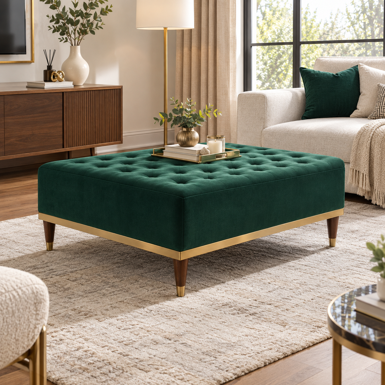 kinetixscaleinteriors emerald green velvet tufted ottoman living room kinetixscaleinteriors emerald green velvet tufted ottoman living room