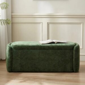 kinetixscaleinteriors green velvet storage bench wainscoting front view