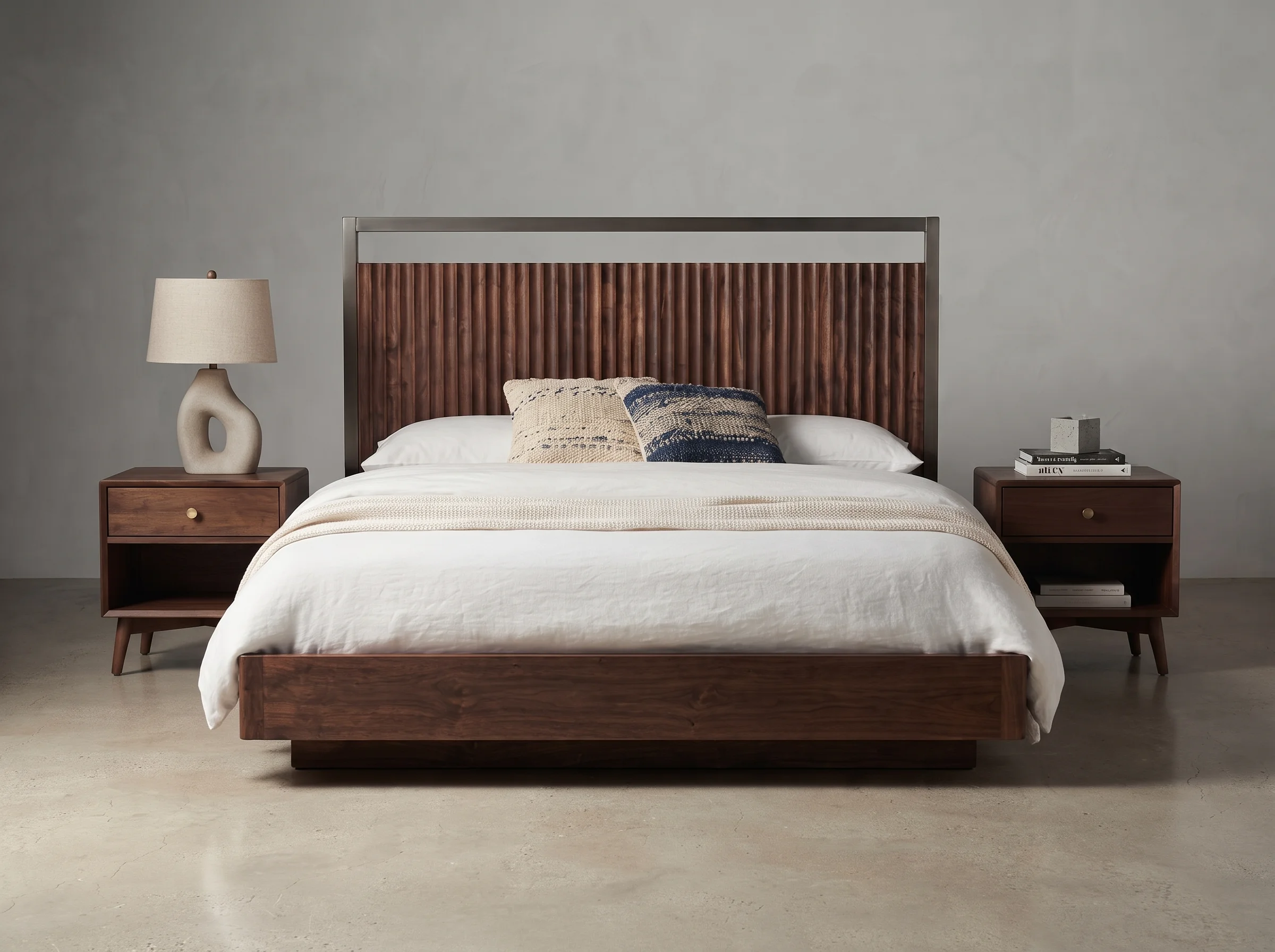 kinetixscaleinteriors walnut fluted headboard bedroom set front view kinetixscaleinteriors walnut fluted headboard bedroom set front view
