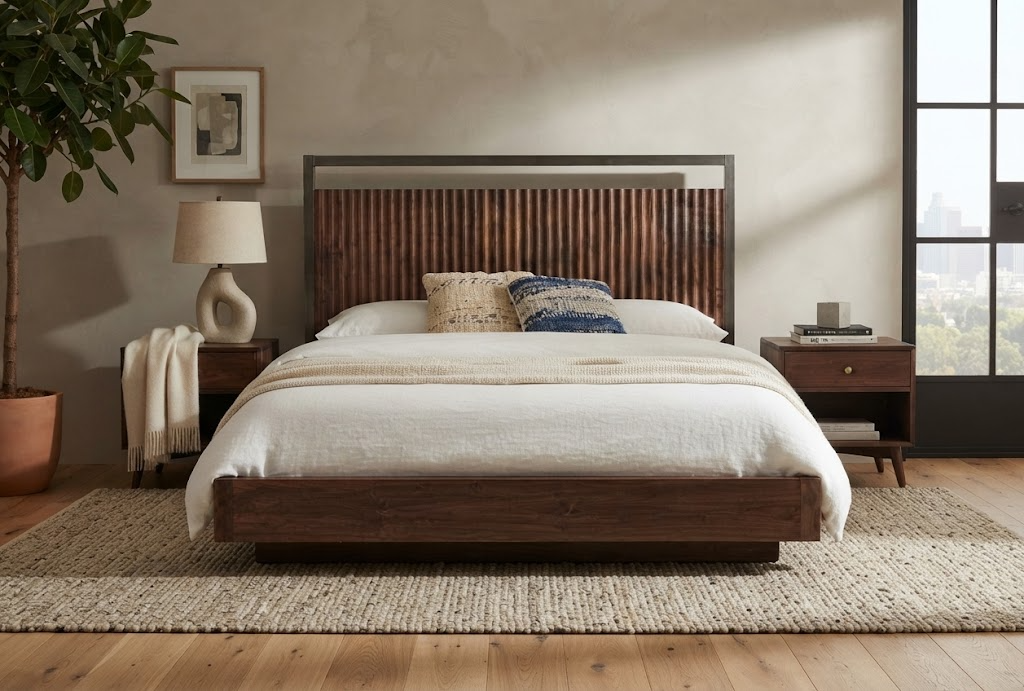 kinetixscaleinteriors walnut wood bedroom set lifestyle bedroom view kinetixscaleinteriors walnut wood bedroom set lifestyle bedroom view
